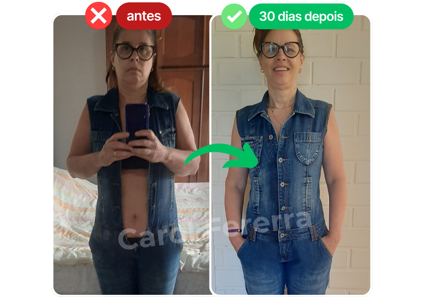 Resultado real: antes e 30 dias depois do método das 6 dietas